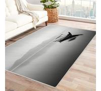 CUDAOO Alfombra Moderna con patrón geométrico, Pelo Corto Barcos solitarios anclados para Sala de Estar, Oficina, Mesa de café, Cama, balcón（En Blanco y negro-120x150cm