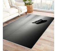 CUDAOO Alfombra Moderna con patrón geométrico, Pelo Corto Barcos solitarios anclados para Sala de Estar, Oficina, Mesa de café, Cama, balcón（En Blanco y negro-150x210cm