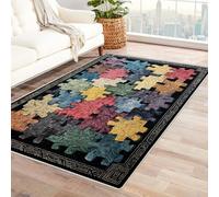 CUDAOO Alfombra Moderna con patrón geométrico, Pelo Corto Bloques de Rompecabezas de Colores para Sala de Estar, Oficina, Mesa de café, Cama, balcón（polícromo-90x150cm