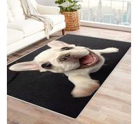CUDAOO Alfombra Moderna con patrón geométrico, Pelo Corto Bulldogs franceses Lindos para Sala decoración del hogar, Oficina y Entrada(Blanco-150x180cm