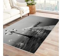 CUDAOO Alfombra Moderna con patrón geométrico, Pelo Corto Caminando Entre la Niebla para Sala de Estar, Oficina, Mesa de café, Cama, balcón(En Blanco y negro-60x90cm