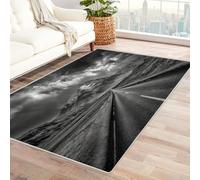 CUDAOO Alfombra Moderna con patrón geométrico, Pelo Corto Camino del Cielo Infinito para Sala de Estar, Oficina, Mesa de café, Cama, balcón（En Blanco y negro-210x270cm