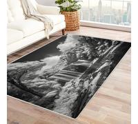 CUDAOO Alfombra Moderna con patrón geométrico, Pelo Corto Cascadas de la Selva Tropical para Sala de Estar, Oficina, Mesa de café, Cama, balcón（En Blanco y negro-180x270cm