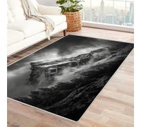 CUDAOO Alfombra Moderna con patrón geométrico, Pelo Corto Cimas Nubladas para Sala de Estar, Oficina, Mesa de café, Cama, balcón(En Blanco y negro-60x90cm