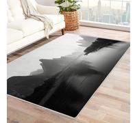CUDAOO Alfombra Moderna con patrón geométrico, Pelo Corto Cimas Reflejadas en el Río para Sala de Estar, Oficina, Mesa de café, Cama, balcón(En Blanco y negro-60x90cm