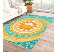 CUDAOO Alfombra Moderna con patrón geométrico, Pelo Corto Disco Solar y Lunar para Sala decoración del hogar, Oficina y Entrada(azul-150x240cm