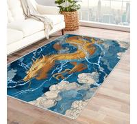 CUDAOO Alfombra Moderna con patrón geométrico, Pelo Corto Dragones de Trueno para Sala de Estar, Oficina, Mesa de café, Cama, balcón(Azul-210x300cm