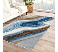 CUDAOO Alfombra Moderna con patrón geométrico, Pelo Corto El Remolino Azul y Dorado para Sala de Estar, Oficina, Mesa de café, Cama, balcón（Azul-150x210cm