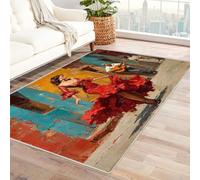 CUDAOO Alfombra Moderna con patrón geométrico, Pelo Corto Escena de Baile Callejero para Sala de Estar, Oficina, Mesa de café, Cama, balcón(Rojo-120x150cm
