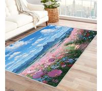 CUDAOO Alfombra Moderna con patrón geométrico, Pelo Corto Flores Campos Carreteras para Sala de Estar, Oficina, Mesa de café, Cama, balcón(Azul-210x300cm