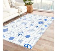 CUDAOO Alfombra Moderna con patrón geométrico, Pelo Corto Forma de cuadrícula Azul para Sala de Estar, Oficina, Mesa de café, Cama, balcón（Azul-150x180cm