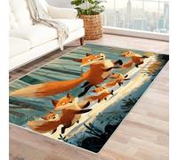 CUDAOO Alfombra Moderna con patrón geométrico, Pelo Corto Grupo de Zorros Felices para Sala decoración del hogar, Oficina y Entrada（Marrón-120x150cm