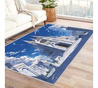 CUDAOO Alfombra Moderna con patrón geométrico, Pelo Corto Iglesia Blanca para Sala decoración del hogar, Oficina y Entrada（Azul-180x240cm