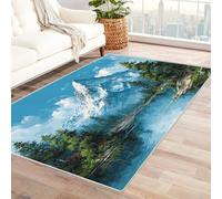 CUDAOO Alfombra Moderna con patrón geométrico, Pelo Corto Lago de montaña de Nieve para Sala de Estar, Oficina, Mesa de café, Cama, balcón（Azul-150x180cm