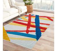 CUDAOO Alfombra Moderna con patrón geométrico, Pelo Corto Líneas Coloridas para Sala decoración del hogar, Oficina y Entrada（Multicolor-150x240cm