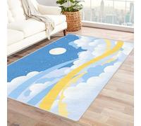 CUDAOO Alfombra Moderna con patrón geométrico, Pelo Corto Nube Nocturna de Luna para Sala de Estar, Oficina, Mesa de café, Cama, balcón（Azul-210x270cm