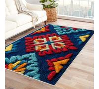 CUDAOO Alfombra Moderna con patrón geométrico, Pelo Corto Patrón de Bordado de Colores para Sala de Estar, Oficina, Mesa de café, Cama, balcón（Azul-150x240cm
