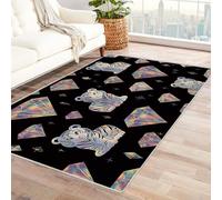 CUDAOO Alfombra Moderna con patrón geométrico, Pelo Corto Patrón de Diamante de Tigre para Sala de Estar, Oficina, Mesa de café, Cama, balcón(negro-150x210cm
