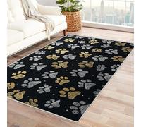 CUDAOO Alfombra Moderna con patrón geométrico, Pelo Corto Patrón de Huellas de Patas para Sala de Estar, Oficina, Mesa de café, Cama, balcón(Negro-120x180cm