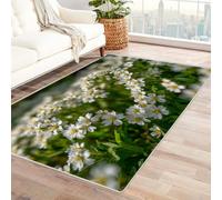 CUDAOO Alfombra Moderna con patrón geométrico, Pelo Corto Pequeña Flor Blanca para Sala de Estar, Oficina, Mesa de café, Cama, balcón（Blanco-60x90cm