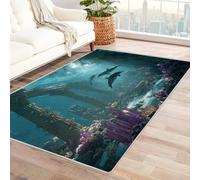 CUDAOO Alfombra Moderna con patrón geométrico, Pelo Corto Pilar del mar delfín para Sala de Estar, Oficina, Mesa de café, Cama, balcón（Azul-90x150cm