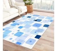 CUDAOO Alfombra Moderna con patrón geométrico, Pelo Corto Red Cuadrada Azul para Sala decoración del hogar, Oficina y Entrada（Azul-240x300cm