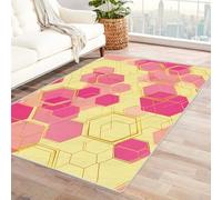 CUDAOO Alfombra Moderna con patrón geométrico, Pelo Corto Rejilla de Polvo Dorado para Sala de Estar, Oficina, Mesa de café, Cama, balcón（Rosa-210x270cm