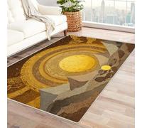 CUDAOO Alfombra Moderna con patrón geométrico, Pelo Corto Rueda Solar Dorada para Sala de Estar, Oficina, Mesa de café, Cama, balcón（Amarillo-150x180cm