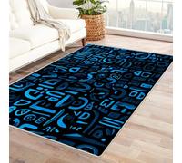 CUDAOO Alfombra Moderna con patrón geométrico, Pelo Corto Símbolo de patrón Azul para Sala decoración del hogar, Oficina y Entrada（Azul-150x180cm