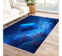 CUDAOO Alfombra Moderna con patrón geométrico, Pelo Corto Sombra de Diamante Marino para Sala de Estar, Oficina, Mesa de café, Cama, balcón（Azul-210x270cm