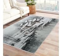 CUDAOO Alfombra Moderna con patrón geométrico, Pelo Corto Viaje al Pueblo de la Nieve para Sala decoración del hogar, Oficina y Entrada（Gris-150x240cm
