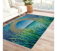 CUDAOO Alfombra Moderna con patrón geométrico, Pelo Corto Vista del mar a través del Arco para Sala de Estar, Oficina, Mesa de café, Cama, balcón（Azul-90x150cm