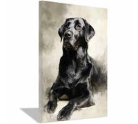 CUDAOO Divertido Arte de Pared de Animales Humor Perro Contemplando la lejanía Para Cocina, Baño, Decoración de Dormitorio（negro-60x90cm Enmarcado