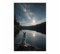 CUDAOO Divertido Arte de Pared de Animales Humor Perro Contemplando la luna Para Cocina, Baño, Decoración de Dormitorio（gris-40x60cm Sin marco