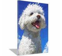 CUDAOO Divertido Arte de Pared de Animales Humor Perro Sacando la lengua Para Cocina, Baño, Decoración de Dormitorio（blanco-40x60cm Enmarcado