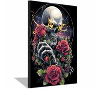 CUDAOO Impresiones artísticas en lienzo, arte de pared, cuadros de amor, pinturas Cráneo en llamas Para sala de estar, dormitorio, decoración del hogar（rojo-40x60cm Enmarcado