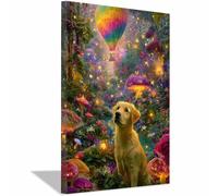 CUDAOO Impresiones de Lienzo de Animale Lindo,Impresión En Lienzo De Perro Contemplando bosques encantados Imagen sobre para Decoración del Hogar Oficina（multicolor-40x60cm Enmarcado