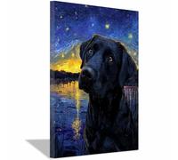 CUDAOO Impresiones de Lienzo de Animale Lindo,Impresión En Lienzo De Perro Contemplando las estrellas Imagen sobre para Decoración del Hogar Oficina（negro-20x30cm Enmarcado
