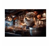 CUDAOO Impresiones de Lienzo de Animale Lindo,Impresión En Lienzo De Perro Jugando a ser chef Imagen sobre para Decoración del Hogar Oficina（naranja-70x100cm Sin marco