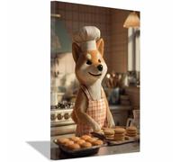 CUDAOO Impresiones de Lienzo de Animale Lindo,Impresión En Lienzo De Perro Jugando a ser chefs Imagen sobre para Decoración del Hogar Oficina（naranja-60x80cm Enmarcado