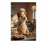 CUDAOO Impresiones de Lienzo de Animale Lindo,Impresión En Lienzo De Perro Jugando a ser chefs Imagen sobre para Decoración del Hogar Oficina（naranja-20x30cm Sin marco