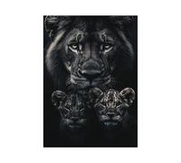 CUDAOO León Cuadro En Lienzo/Póster Leones negros criando cachorros Estilo Artístico Arte De Pared Para Cocina&Salón（En blanco y negro-70x100cm Sin marco