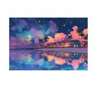 CUDAOO Lienzo Con Paisaje Arte De Pared Pueblo costero Cuadros Modernos para Salón Oficina Escaleras Sala de Yoga（azul-40x60cm Sin marco