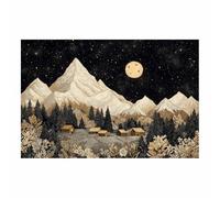 CUDAOO Lienzo Con Paisaje Arte De Pared Pueblo de la luna de montaña Cuadros Modernos para Salón Oficina Escaleras Sala de Yoga（caqui-70x100cm Sin marco