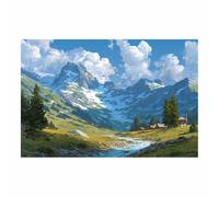 CUDAOO Lienzo Con Paisaje Arte De Pared Pueblo junto a arroyo de montaña Cuadros Modernos para Salón Oficina Escaleras Sala de Yoga（verde-70x100cm Sin marco