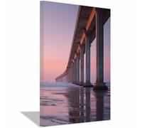 CUDAOO Lienzo de arte de pared con diseño de puente Puente con pilares en la orilla impresiones en lienzo, carteles, paisajes, decoración del hogar para sala de estar（gris-70x100cm Enmarcado