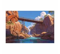 CUDAOO Lienzo de arte de pared con diseño de puente Puente del desfiladero impresiones en lienzo, carteles, paisajes, decoración del hogar para sala de estar（marrón-60x90cm Sin marco