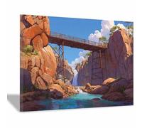 CUDAOO Lienzo de arte de pared con diseño de puente Puente del desfiladero impresiones en lienzo, carteles, paisajes, decoración del hogar para sala de estar（marrón-60x90cm Enmarcado