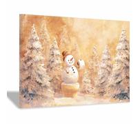 CUDAOO Lienzo decorativo de Navidad para pared Muñeco de nieve delante del árbol Salón Dormitorio decoración festiva del hogar,regalo de temporada navideña（Caqui91-20x30cm Enmarcado