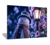 CUDAOO Lienzo decorativo de Navidad para pared Muñeco de nieve Salón Dormitorio decoración festiva del hogar,regalo de temporada navideña（Azul88-70x100cm Enmarcado